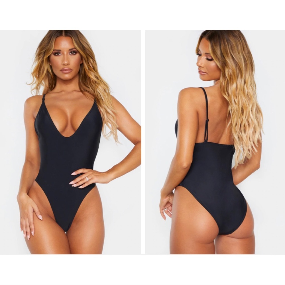 PRETTYLITTLETHING Black Basic Low Scoop Swimsuit